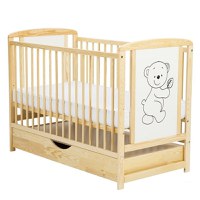 Patut din Lemn BabyNeeds Timmi 120x60 cm cu Sertar Natur - 1