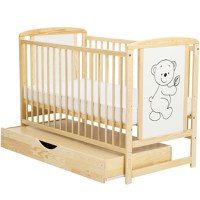 Patut din Lemn BabyNeeds Timmi 120x60 cm cu Sertar Natur - 2
