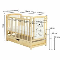 Patut din Lemn BabyNeeds Timmi 120x60 cm cu Sertar Natur - 3