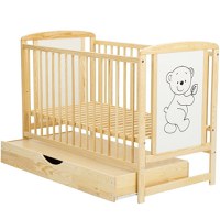 Patut din Lemn BabyNeeds Timmi 120x60 cm cu Sertar Natur - 4