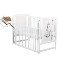 Patut din Lemn BabyNeeds Timmi Girafa 120x60 cm cu Laterala Culisanta Alb + Saltea 10 cm - 1