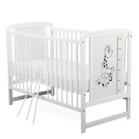 Patut din Lemn BabyNeeds Timmi Girafa 120x60 cm cu Laterala Culisanta Alb + Saltea 10 cm - 2