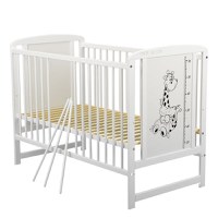 Patut din Lemn BabyNeeds Timmi Girafa 120x60 cm cu Laterala Culisanta Alb + Saltea 10 cm - 9