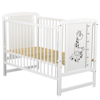 Patut din Lemn BabyNeeds Timmi Girafa 120x60 cm cu Laterala Culisanta Alb + Saltea 12 cm - 10