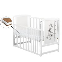 Patut din Lemn BabyNeeds Timmi Girafa 120x60 cm cu Laterala Culisanta Alb + Saltea 8 cm - 1
