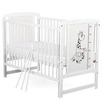 Patut din Lemn BabyNeeds Timmi Girafa 120x60 cm cu Laterala Culisanta Alb + Saltea 8 cm - 3