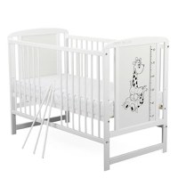 Patut din Lemn BabyNeeds Timmi Girafa 120x60 cm cu Laterala Culisanta Alb + Saltea 8 cm - 4