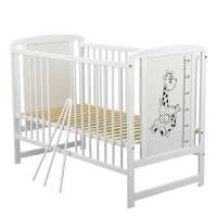 Patut din Lemn BabyNeeds Timmi Girafa 120x60 cm cu Laterala Culisanta Alb + Saltea 8 cm - 6