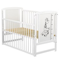 Patut din Lemn BabyNeeds Timmi Girafa 120x60 cm cu Laterala Culisanta Alb + Saltea 8 cm - 8