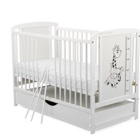Patut din Lemn BabyNeeds Timmi Girafa 120x60 cm cu Sertar Alb + Saltea 10 cm - 4