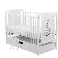 Patut din Lemn BabyNeeds Timmi Girafa 120x60 cm cu Sertar Alb + Saltea 12 cm - 2