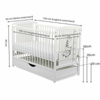 Patut din Lemn BabyNeeds Timmi Girafa 120x60 cm cu Sertar Alb + Saltea 12 cm - 3