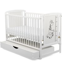 Patut din Lemn BabyNeeds Timmi Girafa 120x60 cm cu Sertar Alb + Saltea 12 cm - 4