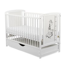 Patut din Lemn BabyNeeds Timmi Girafa 120x60 cm cu Sertar Alb + Saltea 12 cm - 5