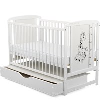 Patut din Lemn BabyNeeds Timmi Girafa 120x60 cm cu Sertar Alb + Saltea 12 cm - 6