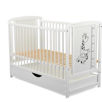 Patut din Lemn BabyNeeds Timmi Girafa 120x60 cm cu Sertar Alb + Saltea 12 cm - 7