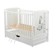 Patut din Lemn BabyNeeds Timmi Girafa 120x60 cm cu Sertar Alb + Saltea 12 cm - 9