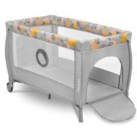 Patut pliant, Lionelo, Stefi Plus, Cu doua nivele, Cu intrare laterala cu fermoar, 2 roti, 120 x 60 cm, Conform cu standardul european de securitate EN 716, Roz/Galben - 3