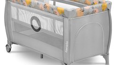 Patut pliant, Lionelo, Stefi Plus, Cu doua nivele, Cu intrare laterala cu fermoar, 2 roti, 120 x 60 cm, Conform cu standardul european de securitate EN 716, Roz/Galben