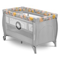 Patut pliant, Lionelo, Stefi Plus, Cu doua nivele, Cu intrare laterala cu fermoar, 2 roti, 120 x 60 cm, Conform cu standardul european de securitate EN 716, Roz/Galben - 1