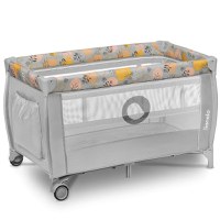 Patut pliant, Lionelo, Stefi Plus, Cu doua nivele, Cu intrare laterala cu fermoar, 2 roti, 120 x 60 cm, Conform cu standardul european de securitate EN 716, Roz/Galben - 6