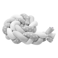 Protectie laterala, New Baby, Pentru patut, Tip Bumper impletit, Din bumbac, Din materiale certificate Oeko Tex Standard 100, Lungime 225 cm, Stars grey/white - 4
