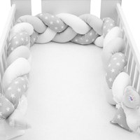 Protectie laterala, New Baby, Pentru patut, Tip Bumper impletit, Din bumbac, Din materiale certificate Oeko Tex Standard 100, Lungime 225 cm, Stars grey/white - 1