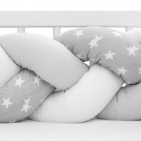 Protectie laterala, New Baby, Pentru patut, Tip Bumper impletit, Din bumbac, Din materiale certificate Oeko Tex Standard 100, Lungime 225 cm, Stars grey/white - 5