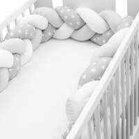 Protectie laterala, New Baby, Pentru patut, Tip Bumper impletit, Din bumbac, Din materiale certificate Oeko Tex Standard 100, Lungime 225 cm, Stars grey/white - 2