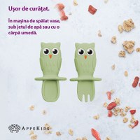Set Tacamuri din silicon, AppeKids, OWL - Raw Green - 3