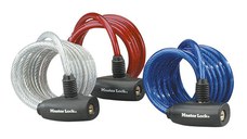 Set x3 antifurt Master Lock cablu spiralat cu cheie 1.80m X 8mm - diverse culori