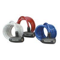 Set x3 antifurt Master Lock cablu spiralat cu cheie 1.80m X 8mm - diverse culori - 1