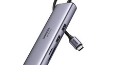 Adaptor multifunctional 7-in-1 UGREEN USB-C, 2 x USB 3.2, 1 x HDMI 4K, 1 x USB-C PD 100W, 1 x Ethernet 1Gbps, Gri
