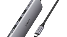 Adaptor multifunctional UGREEN 6-in-1 USB C CM195, 3 x USB 3.0, 1 x HDMI, 1 x SD, 1 x Micro SD, Gri