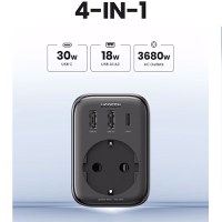Adaptor UGREEN 30W Outlet Extender EU (2A1C) CD314, 2 x USB-A, 1 x USB-C, Negru - 3