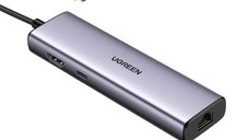Adaptor UGREEN USB C CM512 - 2 x USB-A 3.0, HDMI 4K, RJ45, SD/microSD, Gri