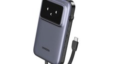 Baterie externa UGREEN 10000mAh Power Bank PB511, 30W, Incarcare bidirectionala, Cablu tip C incorporat, Gri