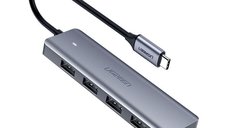 Hub UGREEN 4-in-1 USB C CM219 cu 4 porturi USB 3.0 A, Gri