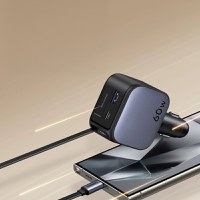 Incarcator auto rapid cu cablu retractabil UGREEN 60W Fast Car Charger EC602 USB-C/A - 5