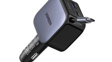 Incarcator auto rapid cu cablu retractabil UGREEN 90W Fast Car Charger EC603 USB-C/A
