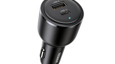 Incarcator auto UGREEN 63W 2-Port Fast Car Charger EC701, 1 x USB A, 1 x USB C, Gri