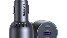 Incarcator auto UGREEN 75W 3-Port Fast Car Charger EC703, 1 x USB A, 2 x USB C, Negru