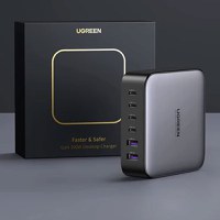 Incarcator rapid UGREEN GaN 200W Desktop Charger + cablu USB-C, 4x USB-C, 2x USB-A, Gri - 3