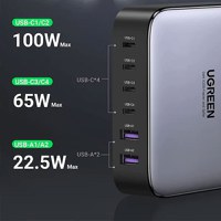 Incarcator rapid UGREEN GaN 200W Desktop Charger + cablu USB-C, 4x USB-C, 2x USB-A, Gri - 5