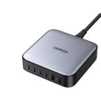 Incarcator rapid UGREEN GaN 200W Desktop Charger + cablu USB-C, 4x USB-C, 2x USB-A, Gri - 1