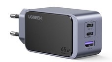 RESIGILAT-Incarcator rapid retea UGREEN Nexode S 65W 3-Port GaN Fast Charger EU, 2x USB-C + 1x USB-A, Gri