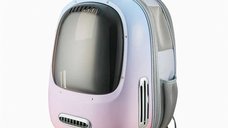 Rucsac PETKIT Cat Travel Bag 2 cu Hublou si Ventilare, Iluminare, Roz