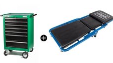 Carucior de scule Mannesmann 28270 cu 7 sertare si 321 piese + Pat mobil Scheppach 5903501917