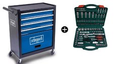 Scheppach TW1300 5909319900, carucior de atelier fara scule, cu 5 sertare, plus trusa Troy 26102