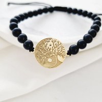 Bratara Arborele Vietii cu Yin&Yang – Argint 925 Placat cu Aur 18K, Onix Negru si Diamante Naturale - 1